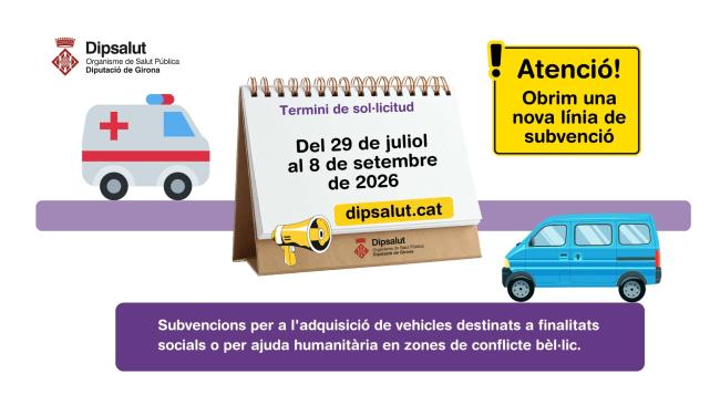 cartell anunciant les dates de sol·licitud de la nova línia de subvenció per a vehicles adaptats de Dipsalut